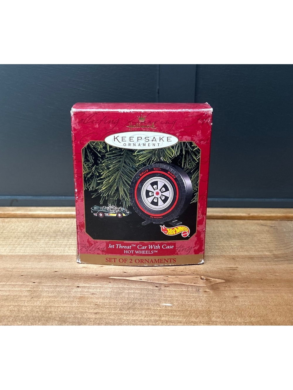 Hallmark Keepsake Ornament Hot Wheels Jet Threat Car Set of 2 with Case 1999